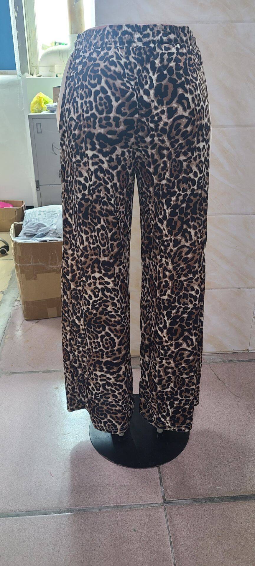 Autumn Style Street Trend Leopard Print Striped Color Block High Waist Loose Sweatpants 18