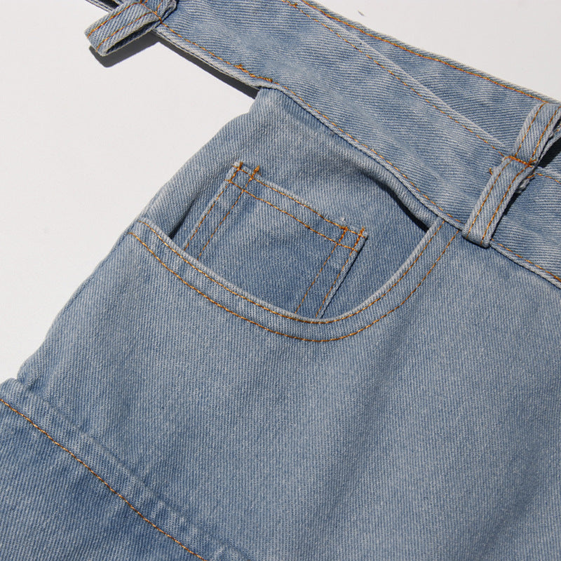 Women Street Denim Washed Cargo Wide-Leg Pants 11