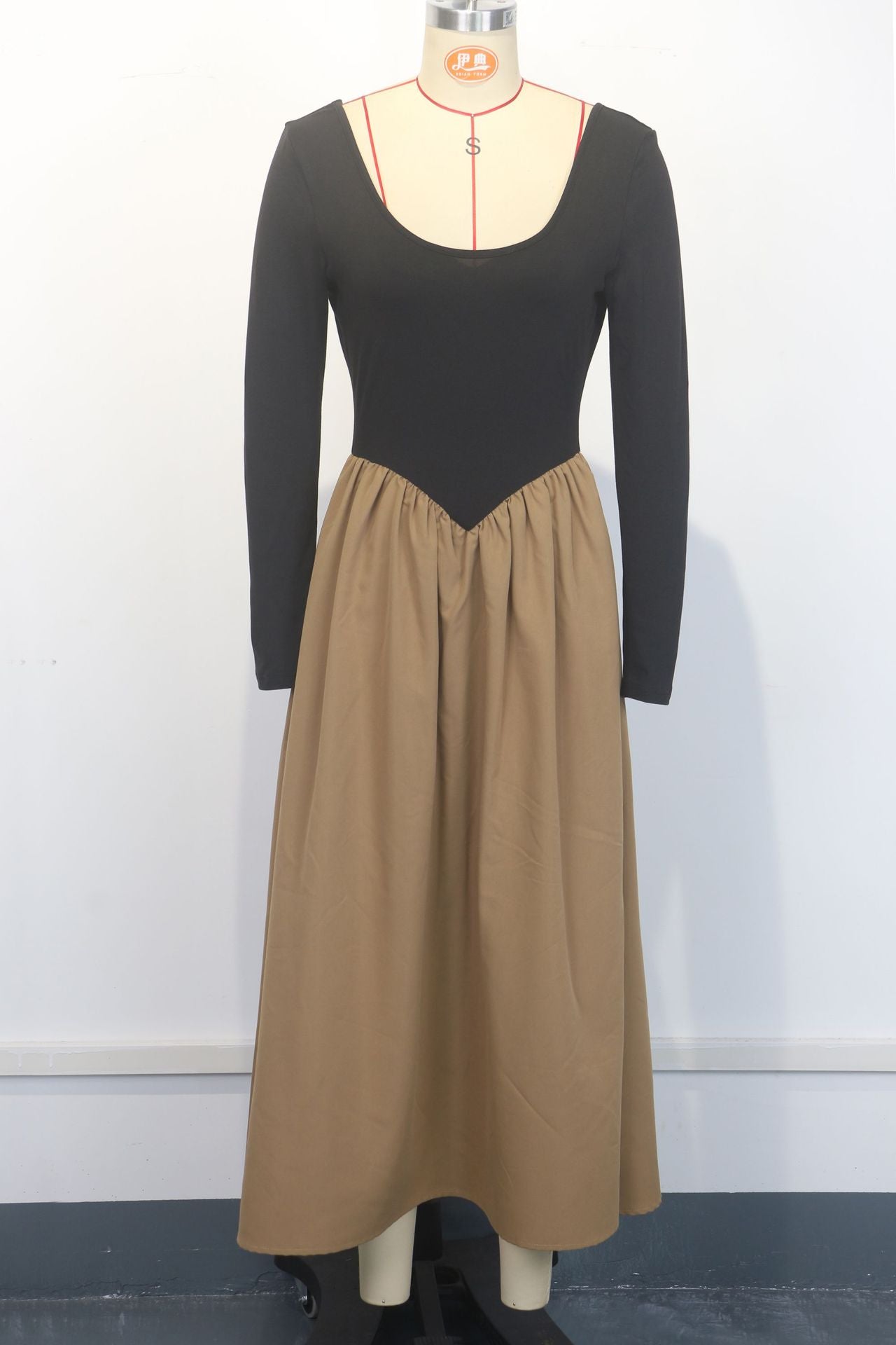 Women Long Dress Elegant Round Neck Backless Patchwork Dress 7