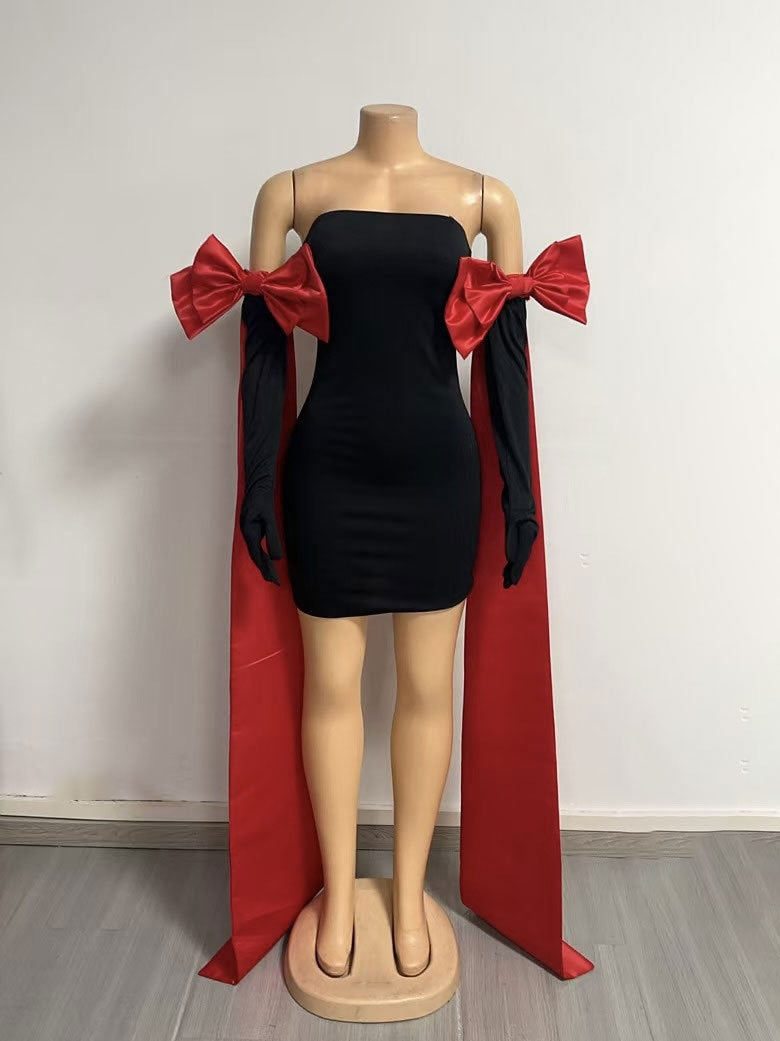 Women sexy off-shoulder bow party dress 7