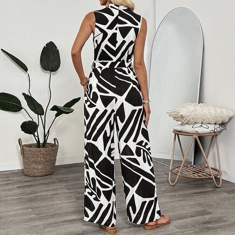 V-neck Summer Sleeveless Print Jumpsuit 5
