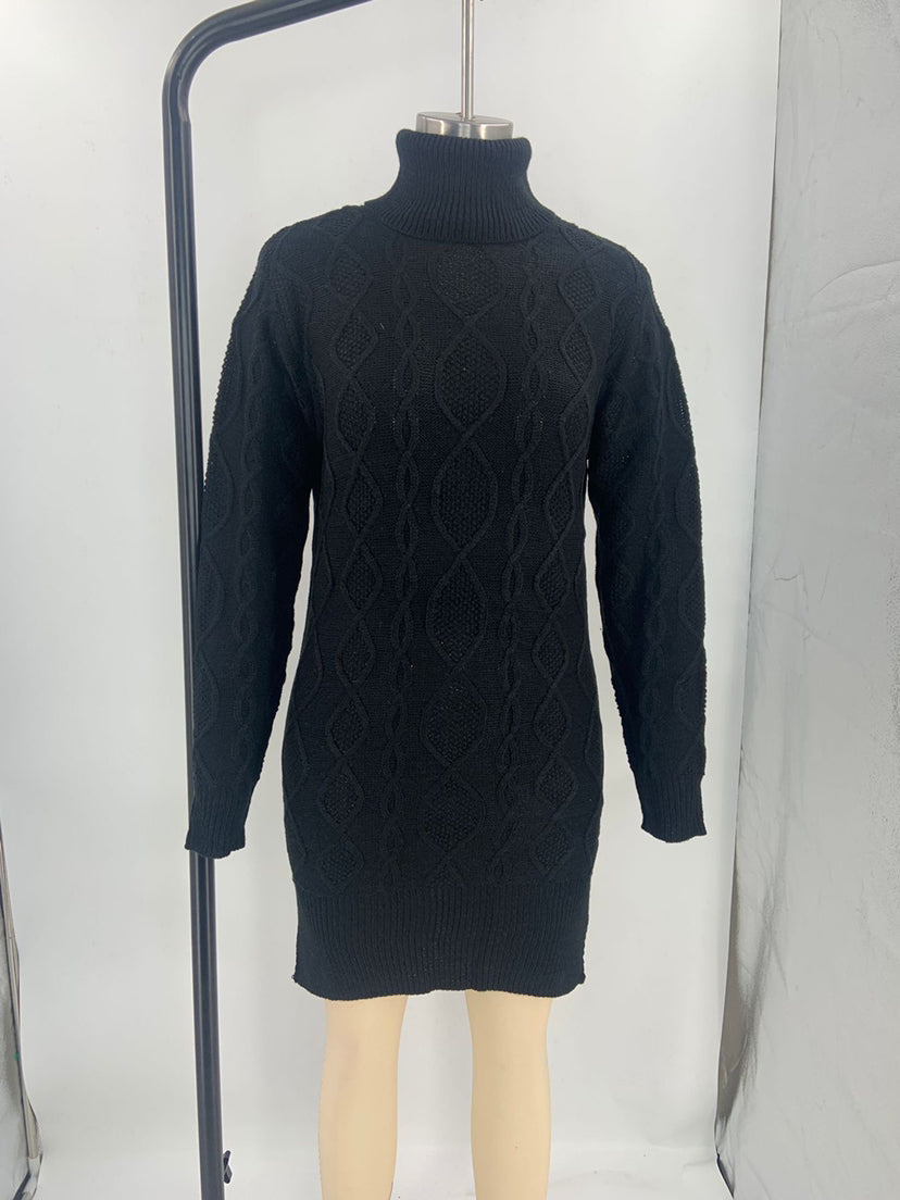 Women Solid Color Long Sleeve Turtleneck Sweater Dress 10