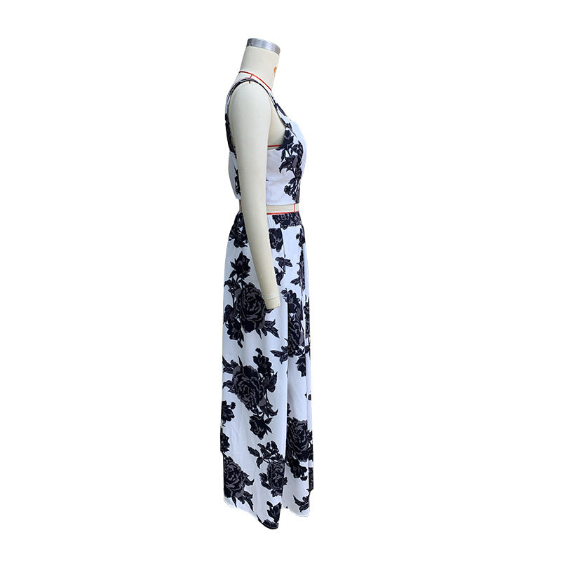 Women's Suit Summer Printed Strap Vest Top Long Skirt Two-Piece Set 9