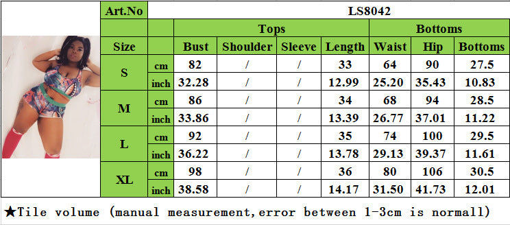 Women's Style Slim Fit Shorts Printed Two-Piece Set 14