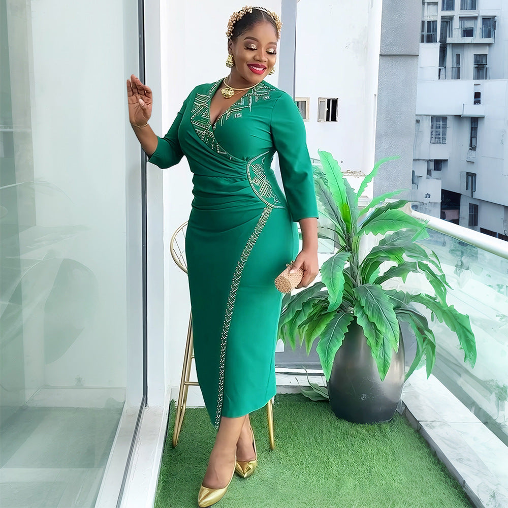Plus Size African Women Elegant Studded Bodycon Dress 3
