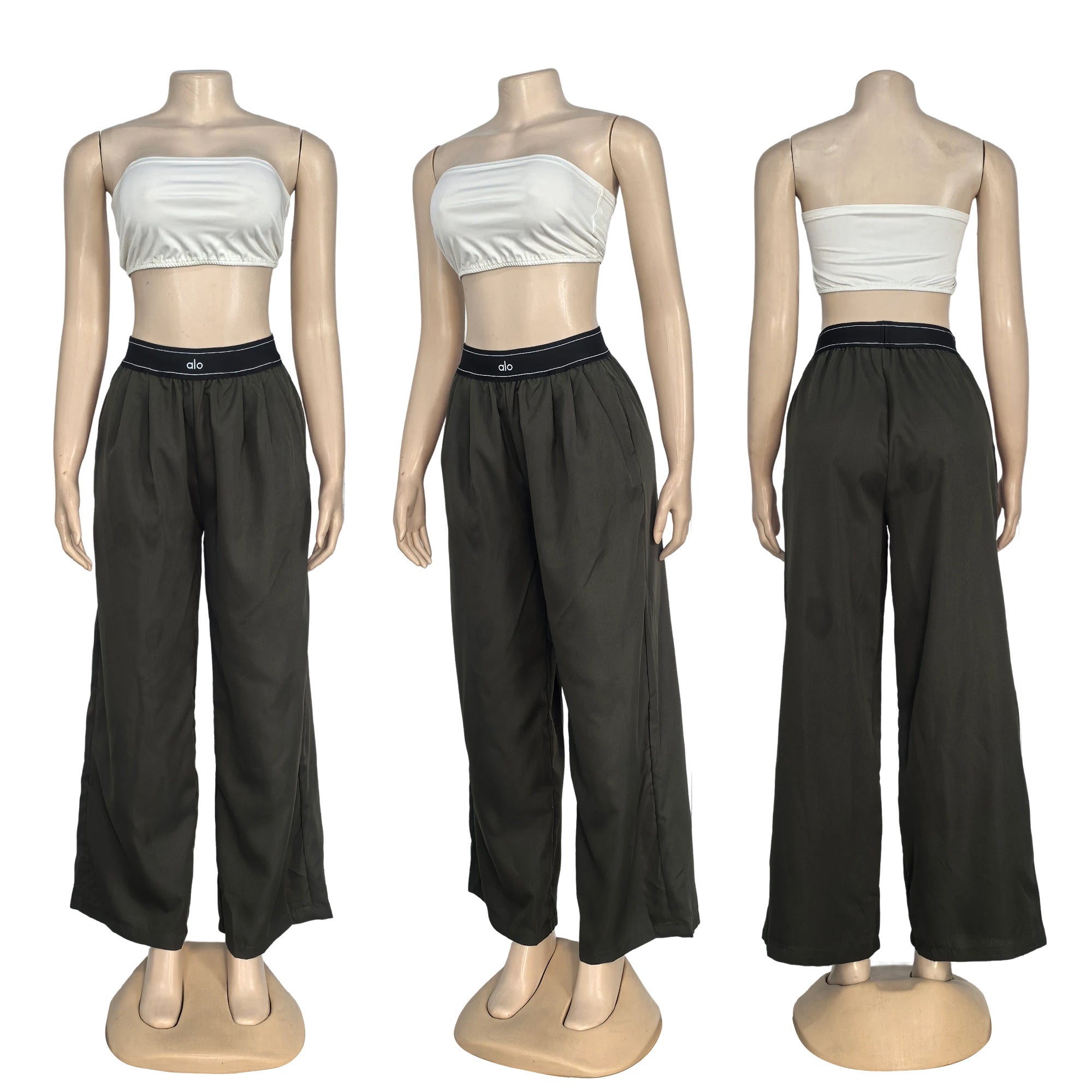 Women's Autumn Winter Casual Straight Loose Wide-Leg Letter  Embroidered Elastic Waist Pants 10