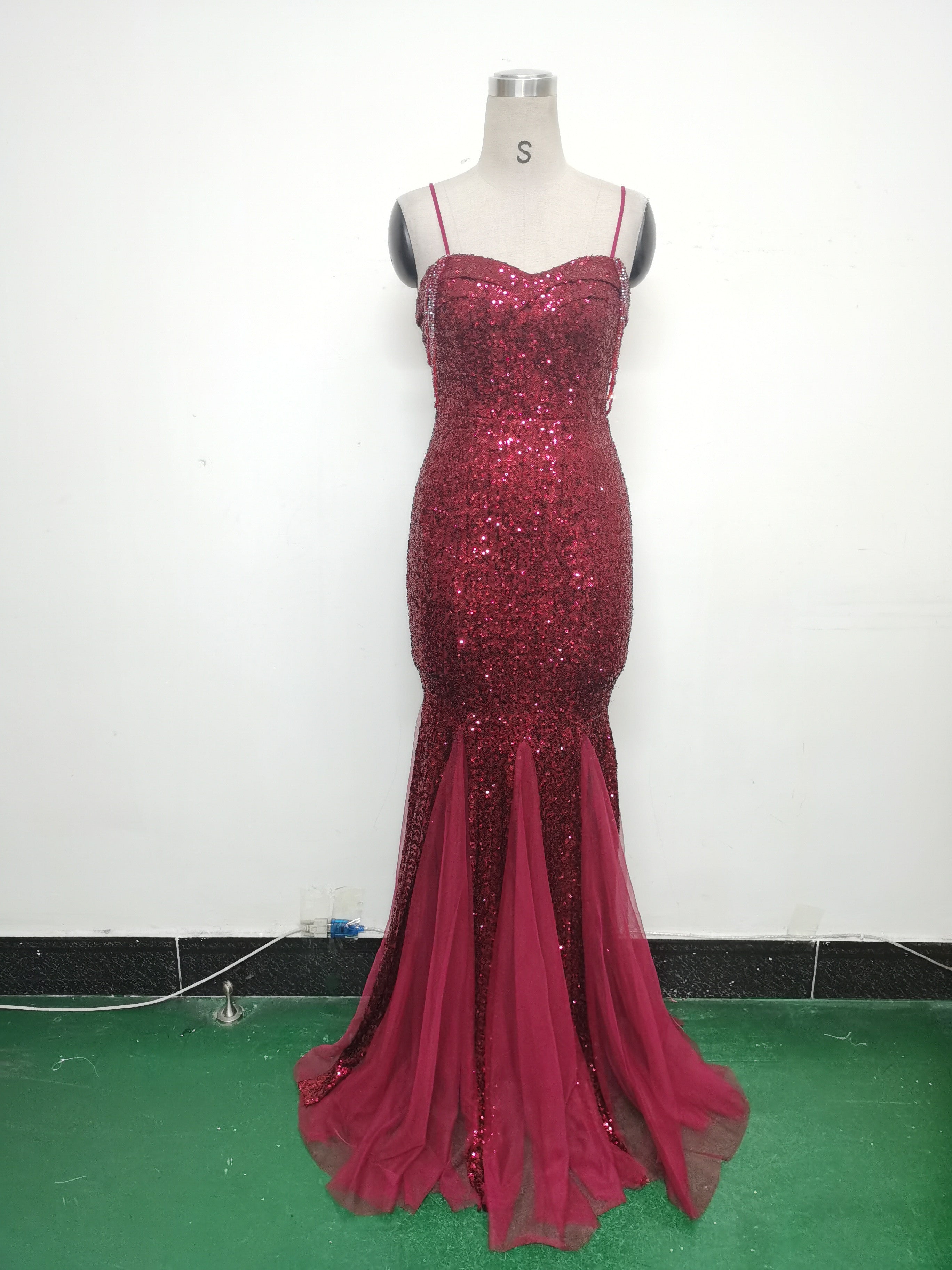 Strap Beading Mesh Sequin Evening Dress 32