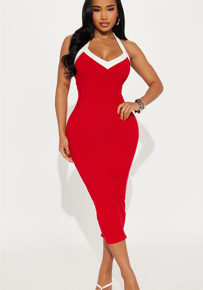 Women summer sexy solid Halter Neck backless dress