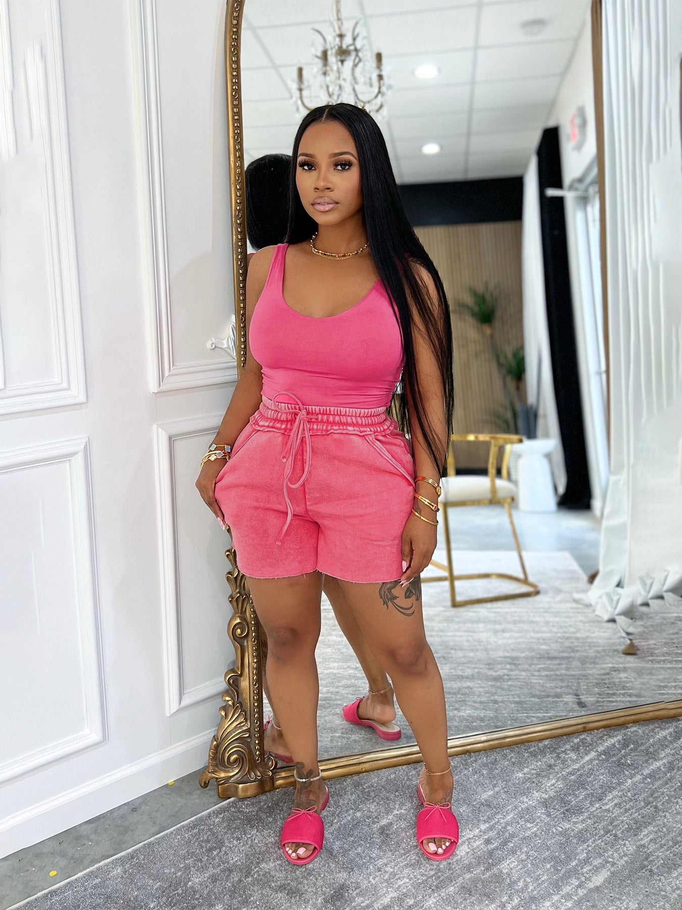 Washed shorts sexy women's vest Casual two-piece Set 4