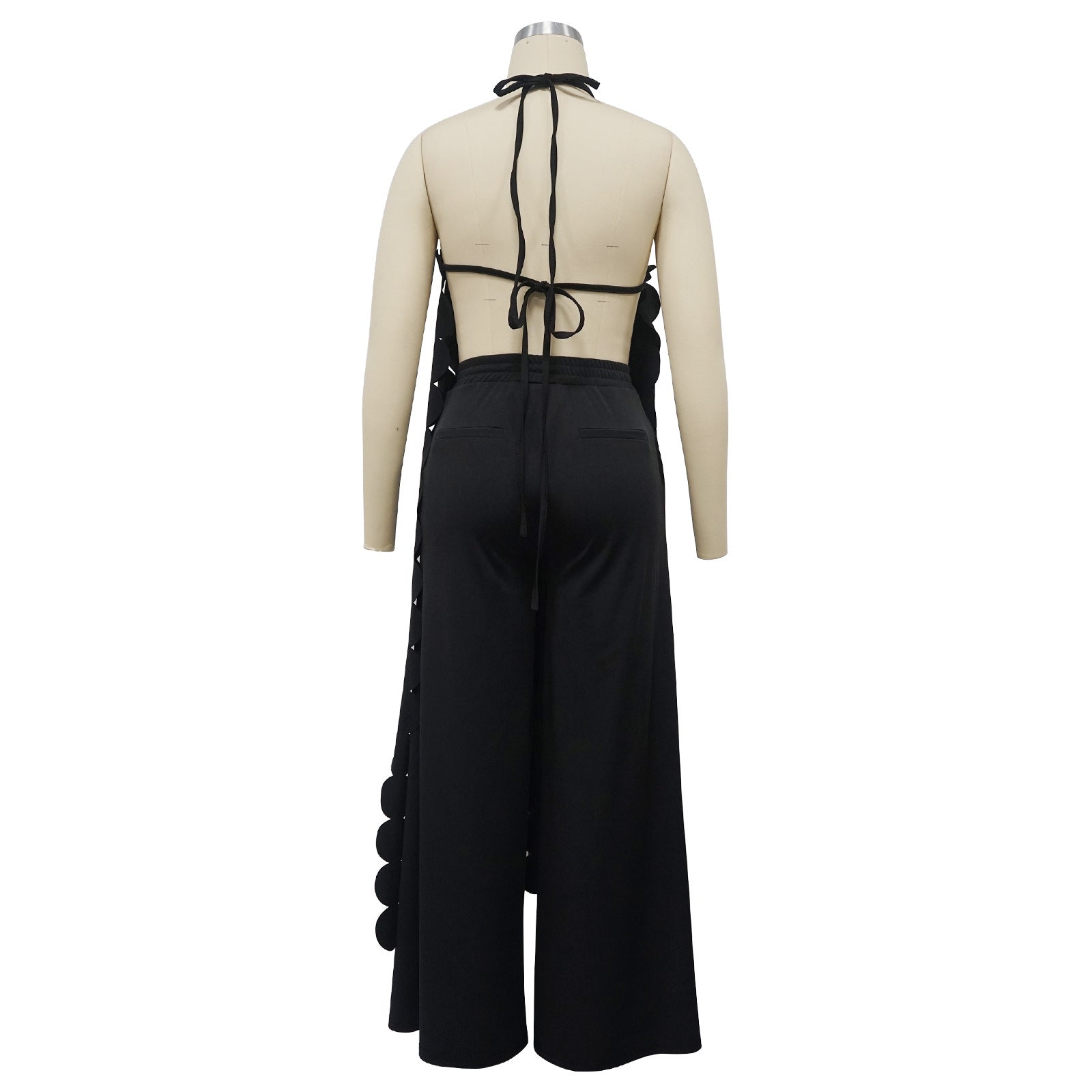 Women's Sexy Low Back Lace Up Long Top Wide Leg Pants Fashion Two Piece Suit 14