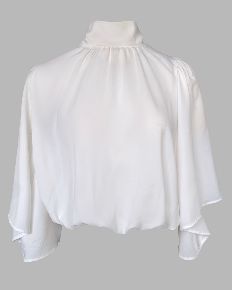 Women's High Neck Loose Bat Sleeve Pleated Shirt 4