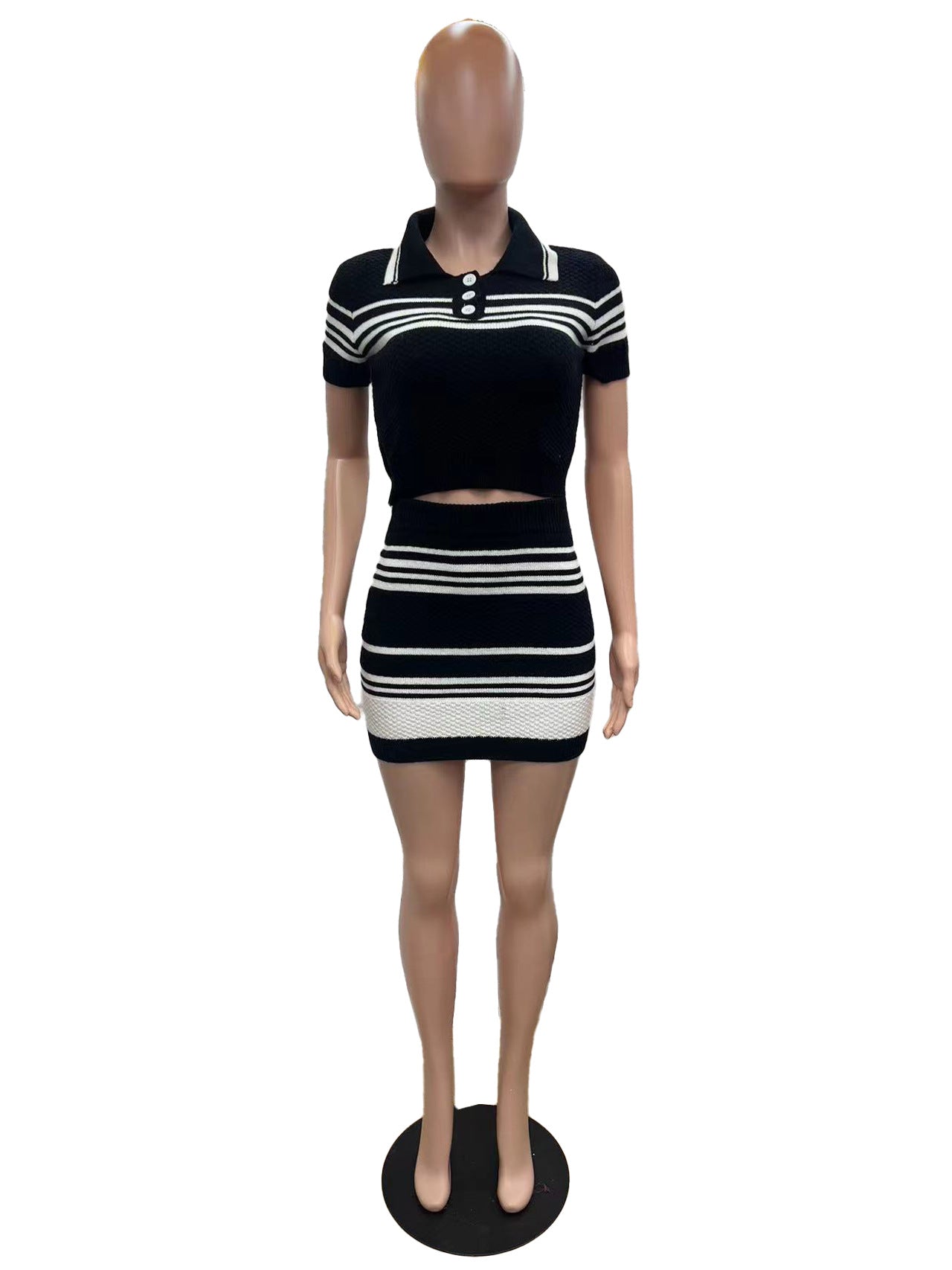 Women Striped Casual Sweater Dress Two-piece set 7