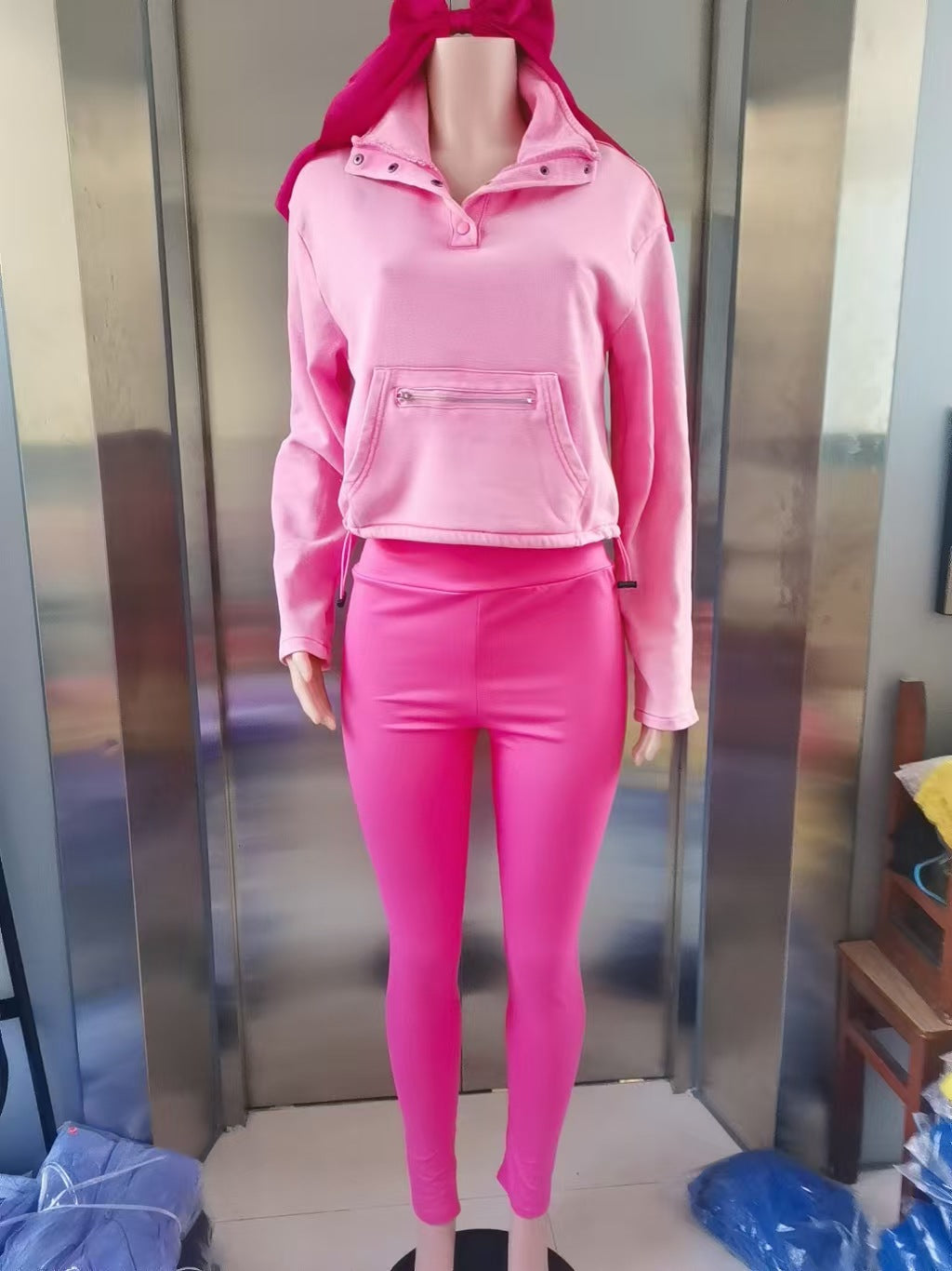 Women washed long-sleeved zipper pocket top and Pants Two Piece Set 13