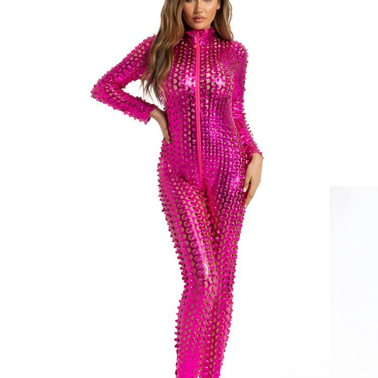 Women PU-Leather Hollow Jumpsuit Cat Girl Uniform Punch Zipper Sexy Lingerie 8