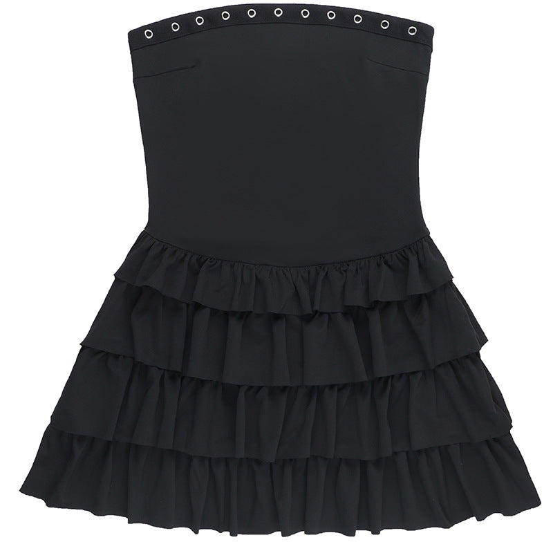 Strapless Sexy Low Back Slim Fit Cascading Ruffles Women Mini Dress 11