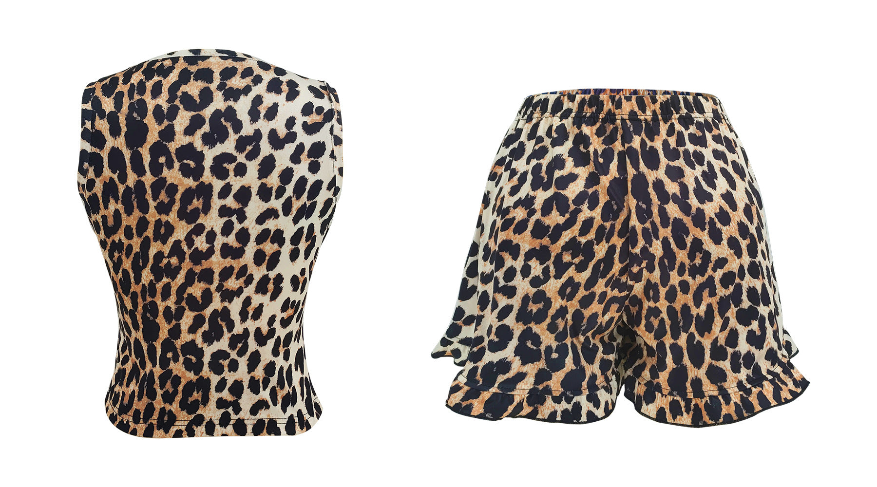 Women Sexy Printed Sleeveless Round Neck Tank Ruffle Shorts Two-Piece Set 6