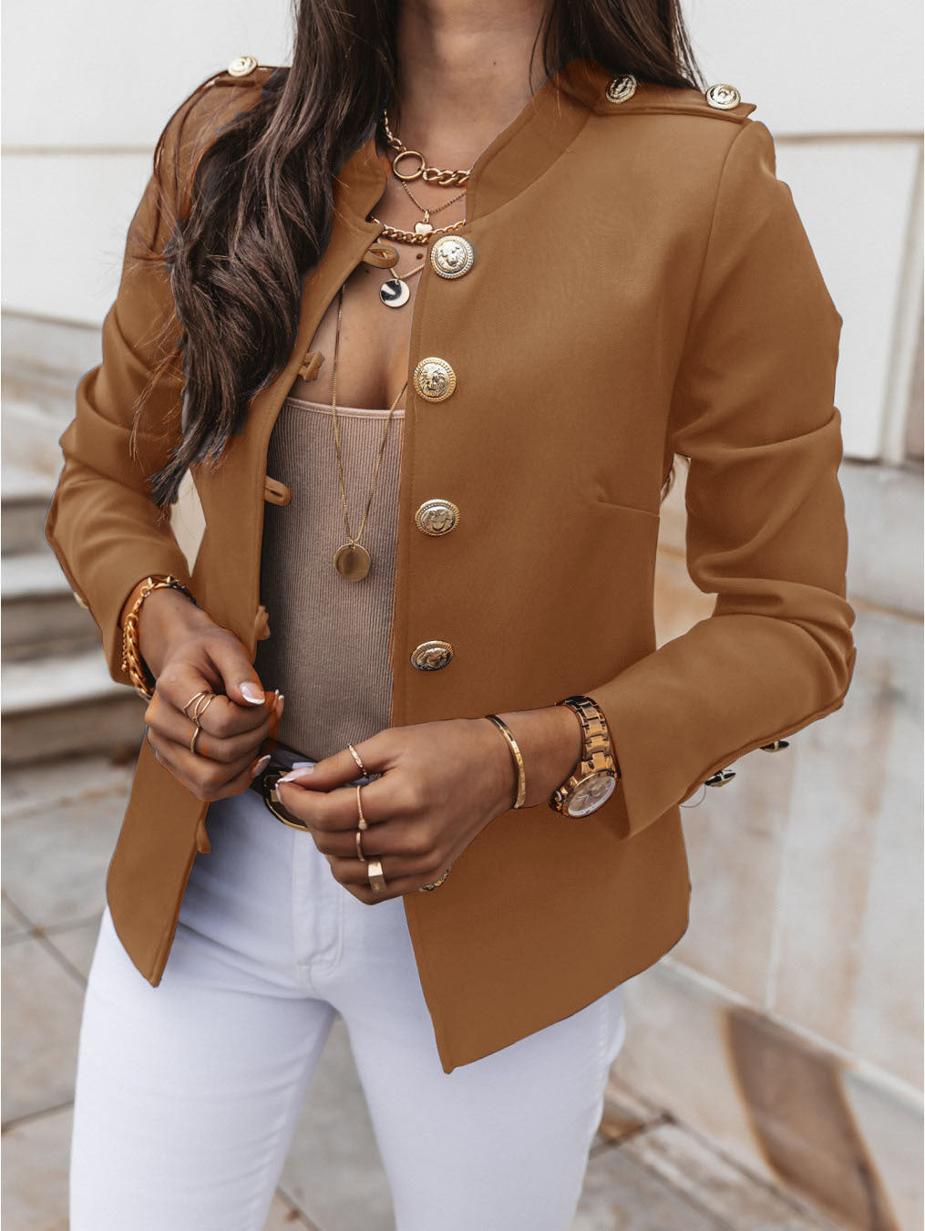 Women Long Sleeve Slim Breasted Blazer Jacket 12