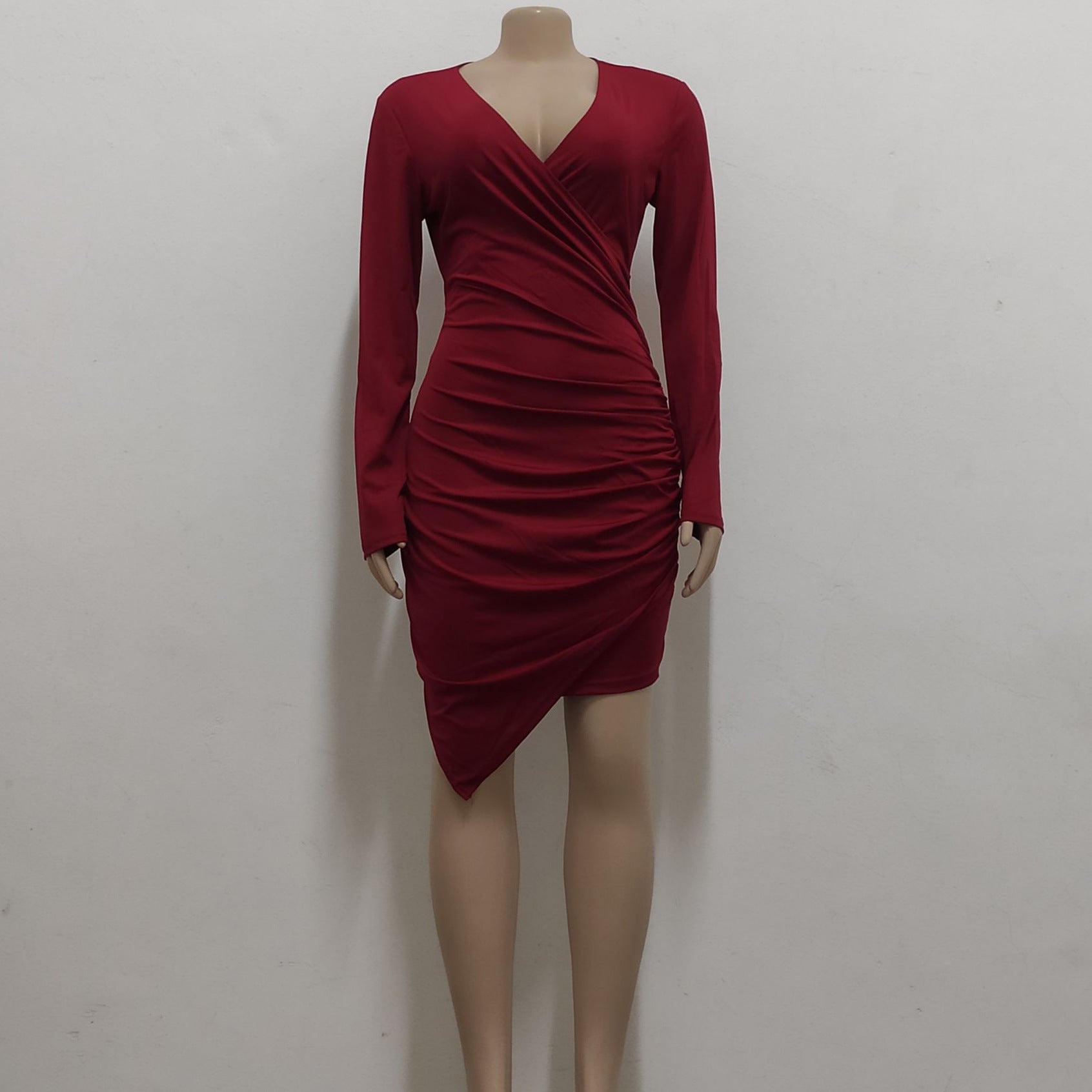 Women Sexy Solid V Neck Dress 9