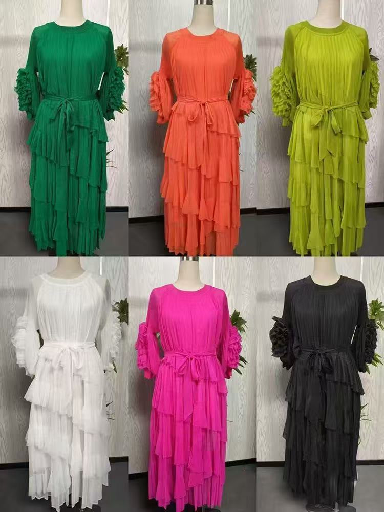 Plus Size African Women pleated Bell Bottom sleeve dress 8