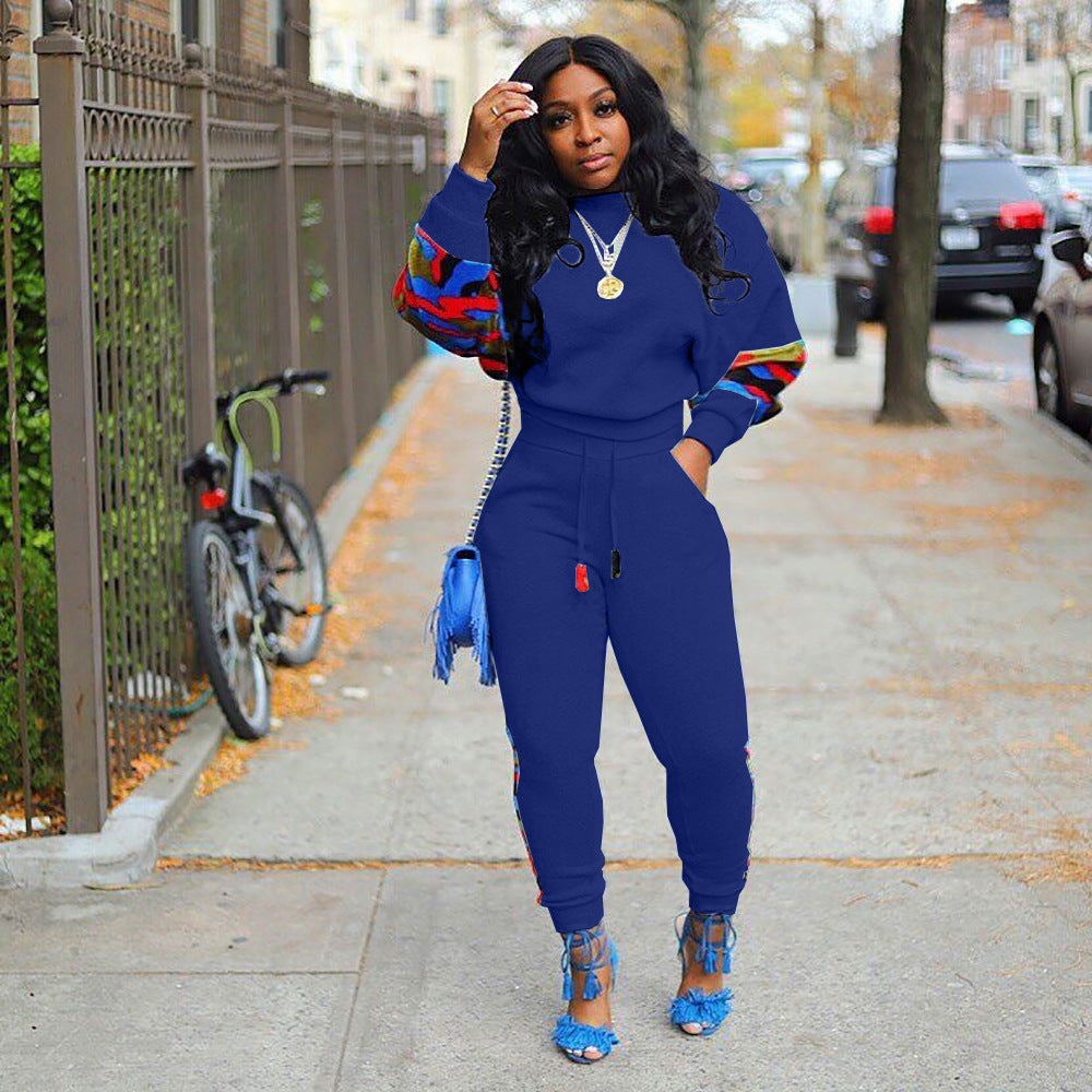 Stylish Printed Patchwork Casual Two Piece Track Suit 7