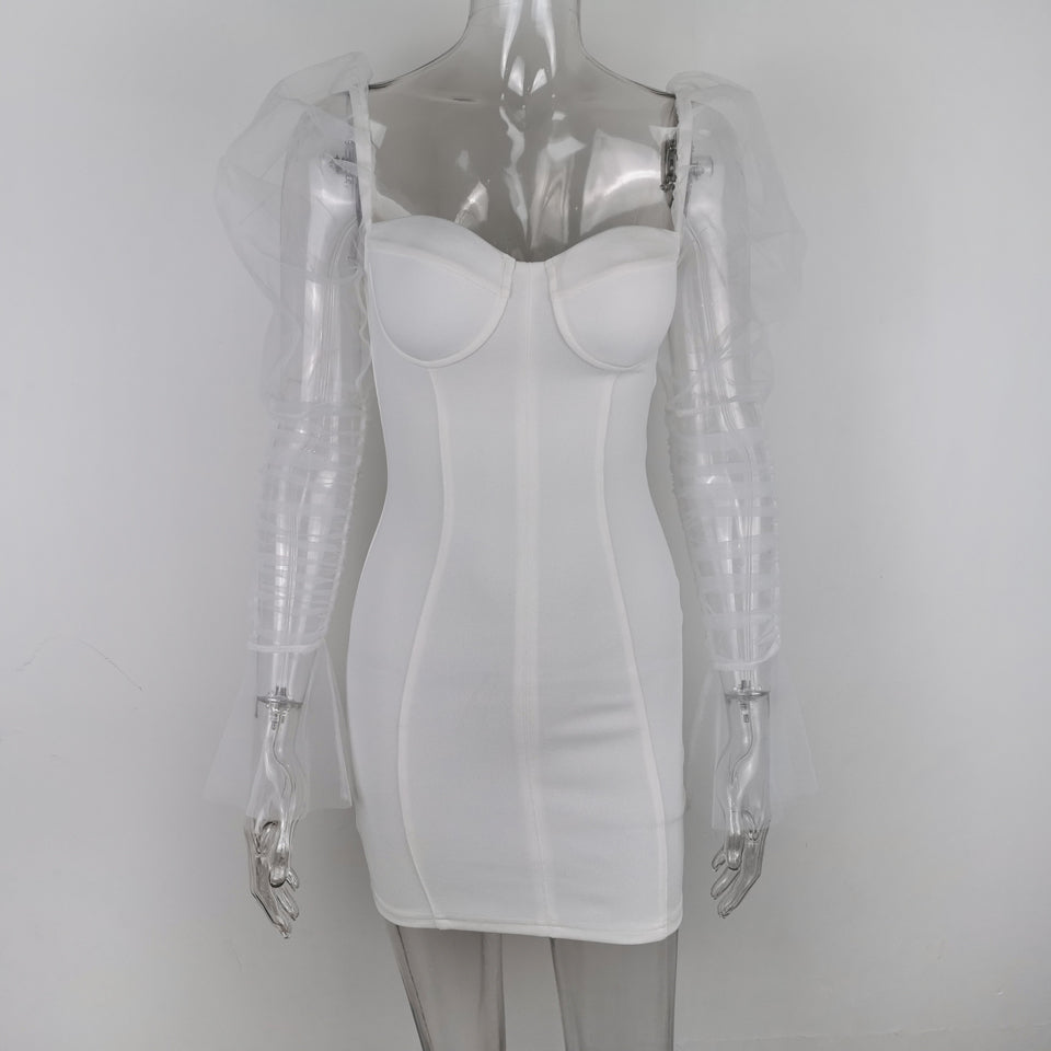 Women's Strapless Mesh Patchwork Bodycon Nightclub Dress 7