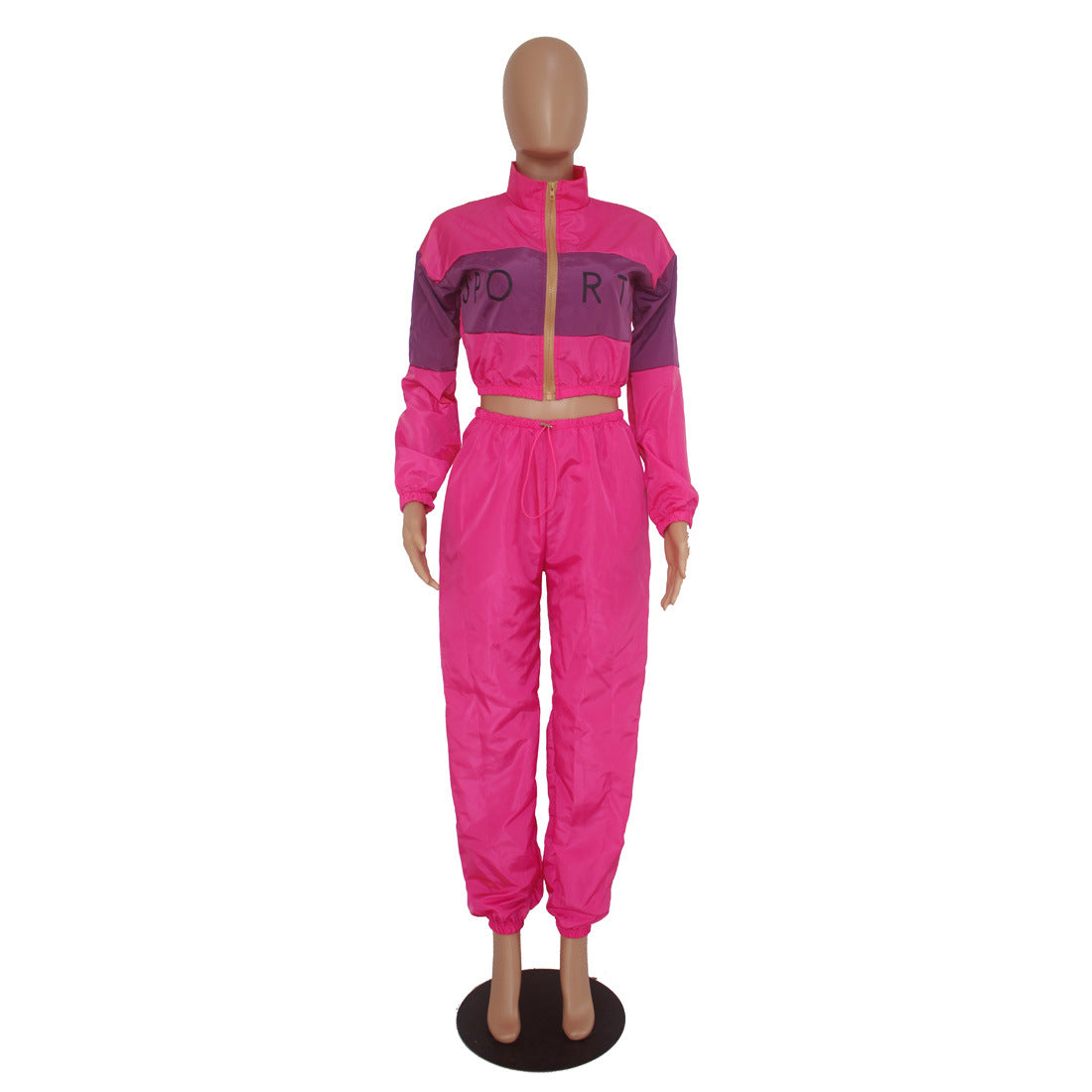 Women's Letter Print Color Block Patchwork Trench Hoodies Pants Set 27