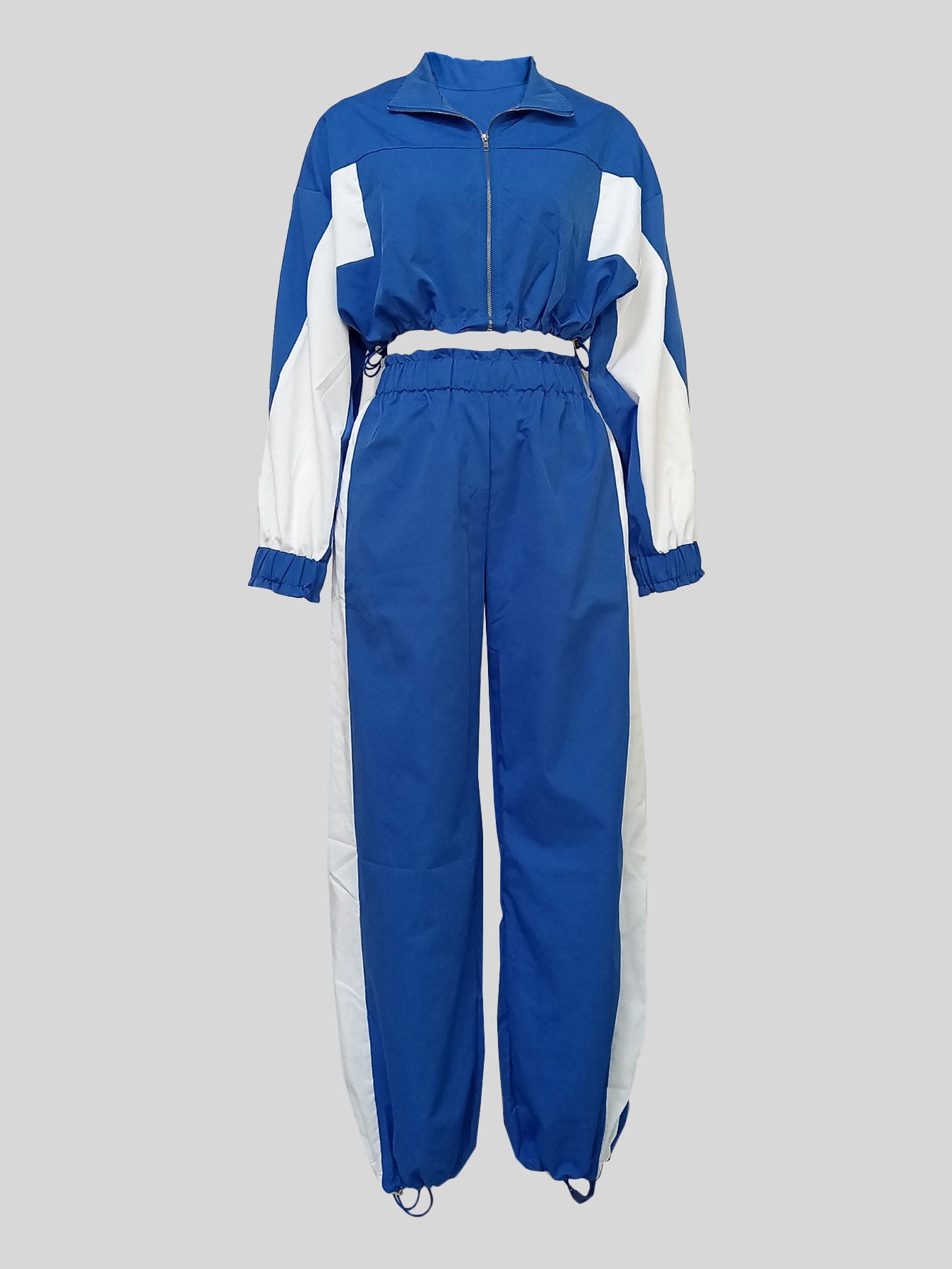 Women Casual Long Sleeve Zipper Top Drawstring Straight Pants Two-piece Set 7