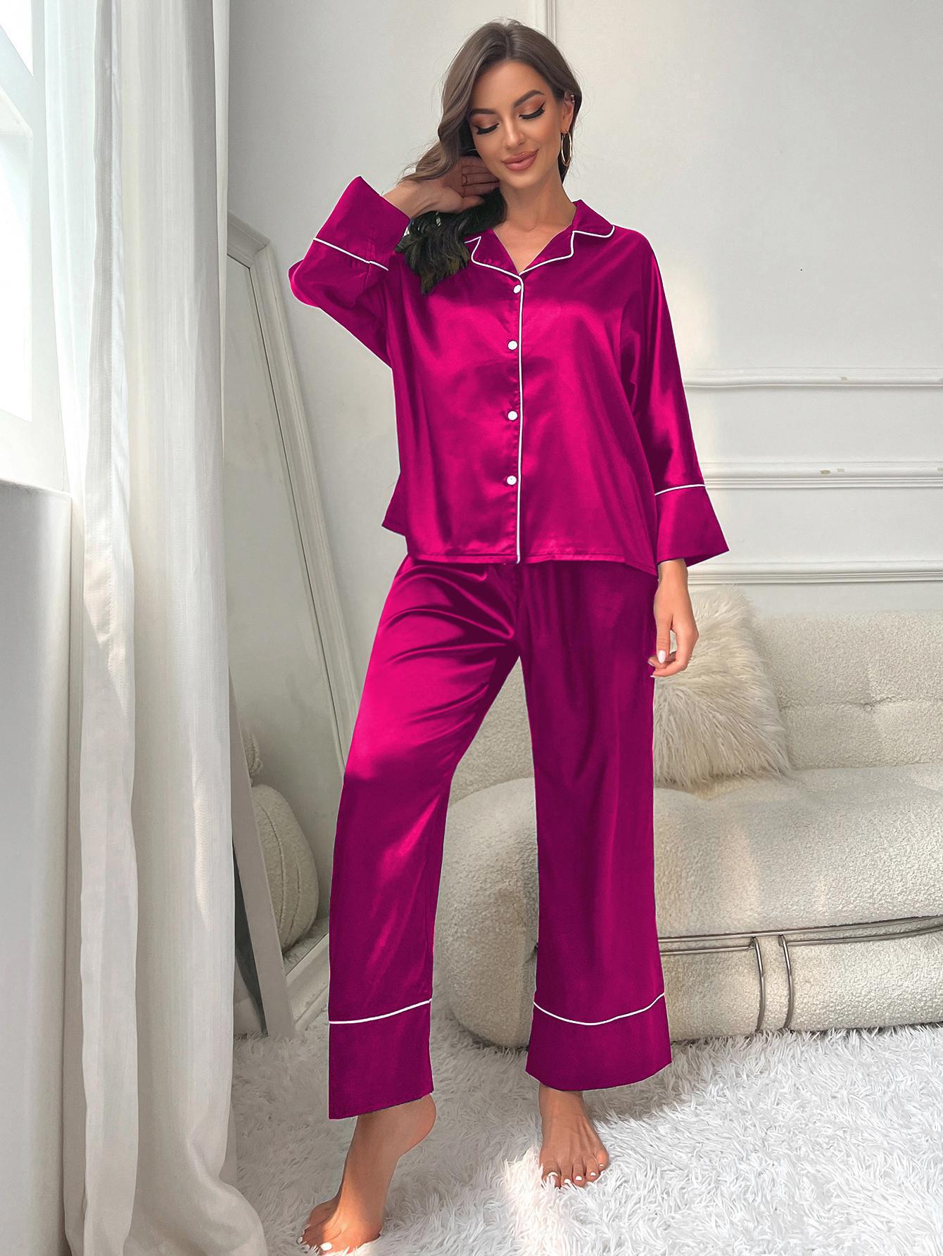 Simulated Silk Pajamas Women's Autumn and Winter Long Sleeve Lounge Wear Set Outdoor Wear 8