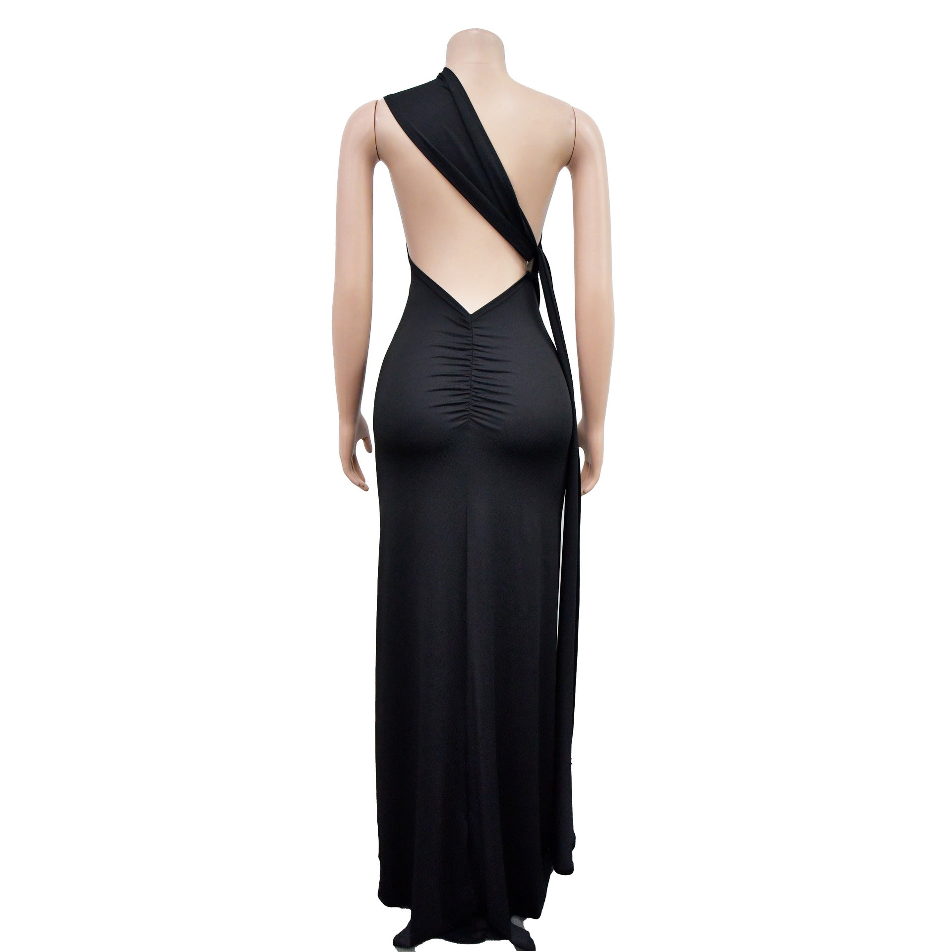 Women's Fashion Solid Color Low Back Pleated Irregular Maxi Dress For Women 28