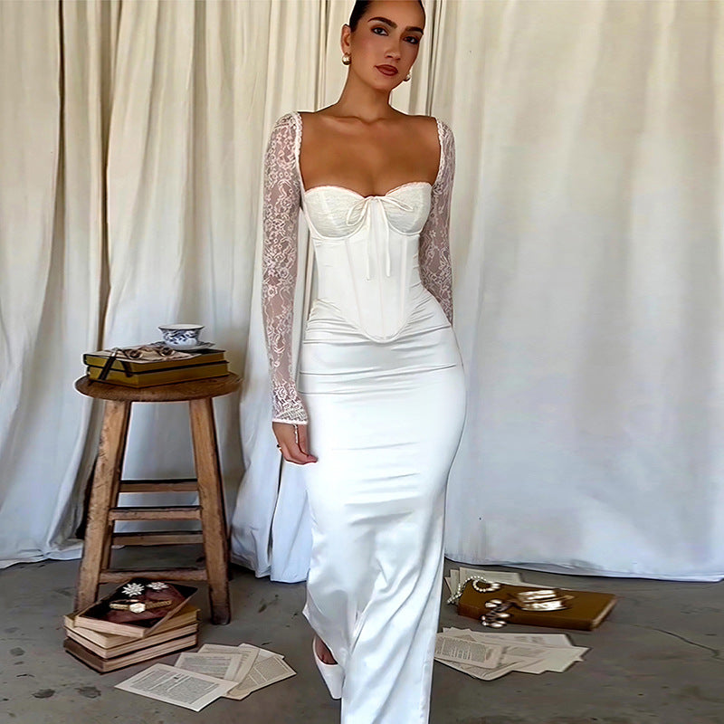 Women Sexy Lace Long Sleeve Bodycon Dress 5