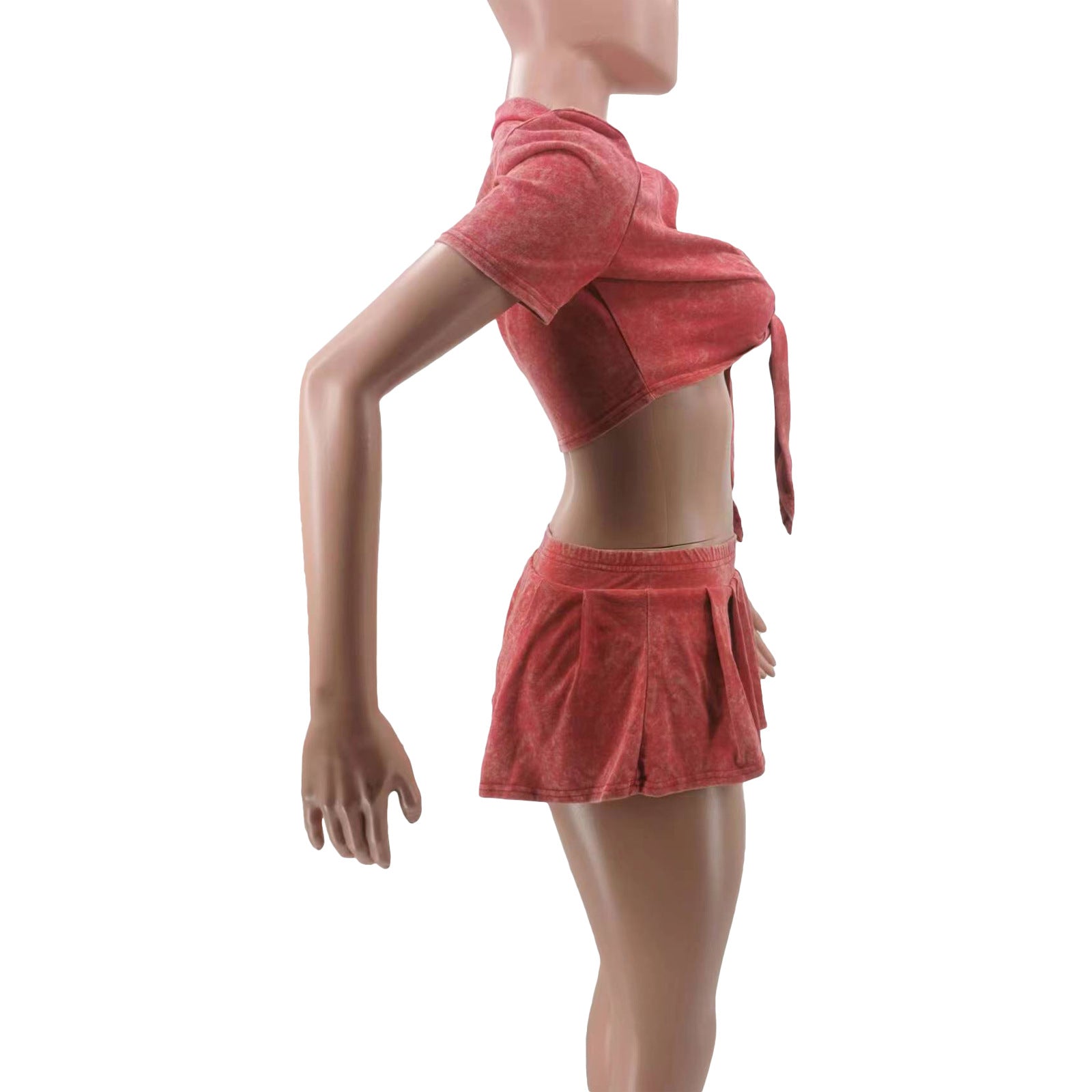 Women Short Sleeve Crop Top and Mini Skirt Two-piece Set (include Underwear ） 9