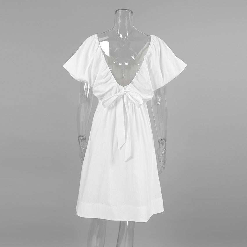 Women Early Spring V-neck Puff Sleeve Dress 8