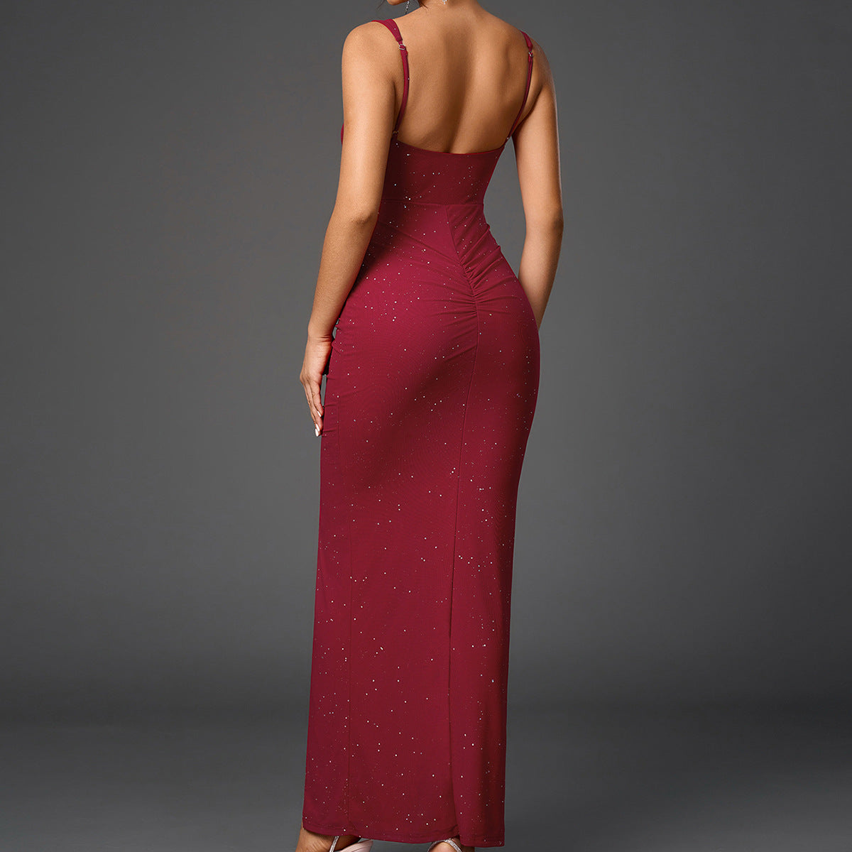 High-Low Slit Low Back Mesh Fishtail Dress 3