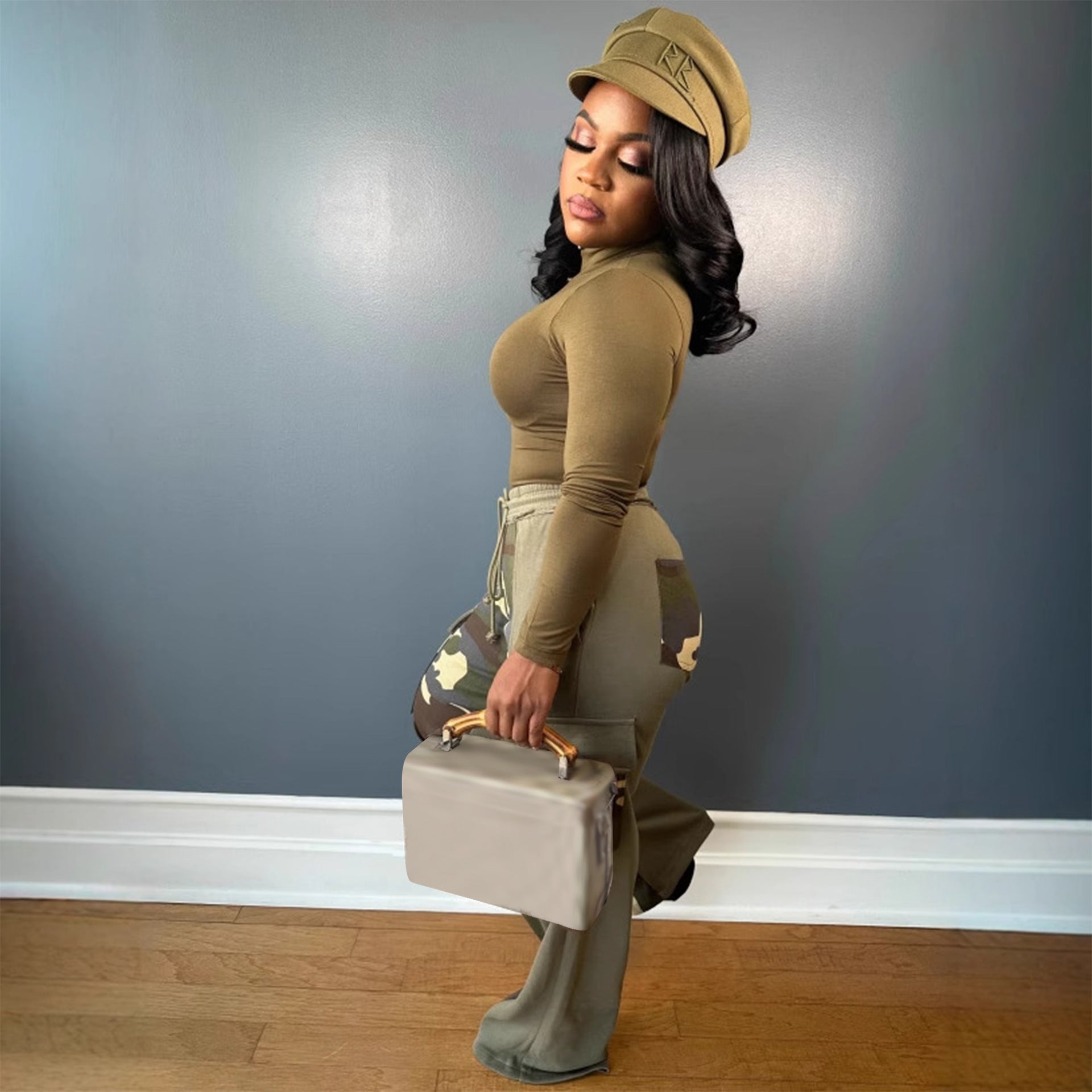 Printed Contrasting Drawstring Wide-Leg Pants 4