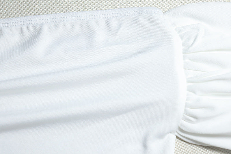 Women's Solid Color Sexy Off Shoulder Slim Top Pleated Skirt Trendy Two Piece Set 12