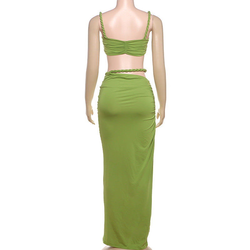 Women Spring Sexy Solid Backless Top and Bodycon Skirt Two-piece Set 37