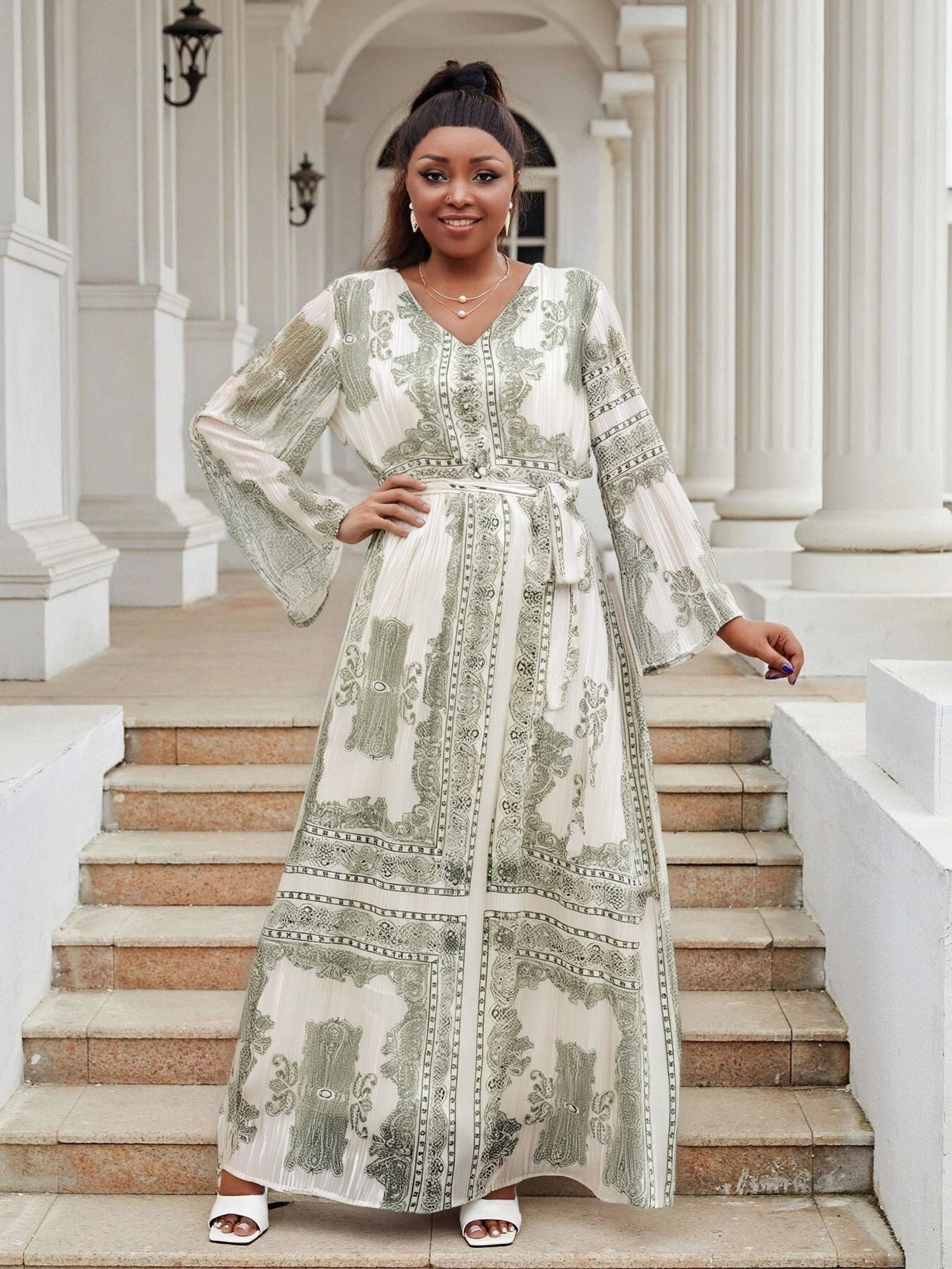 Plus Size women's clothing elegant loose Casual pleated chiffon long dress for women 7