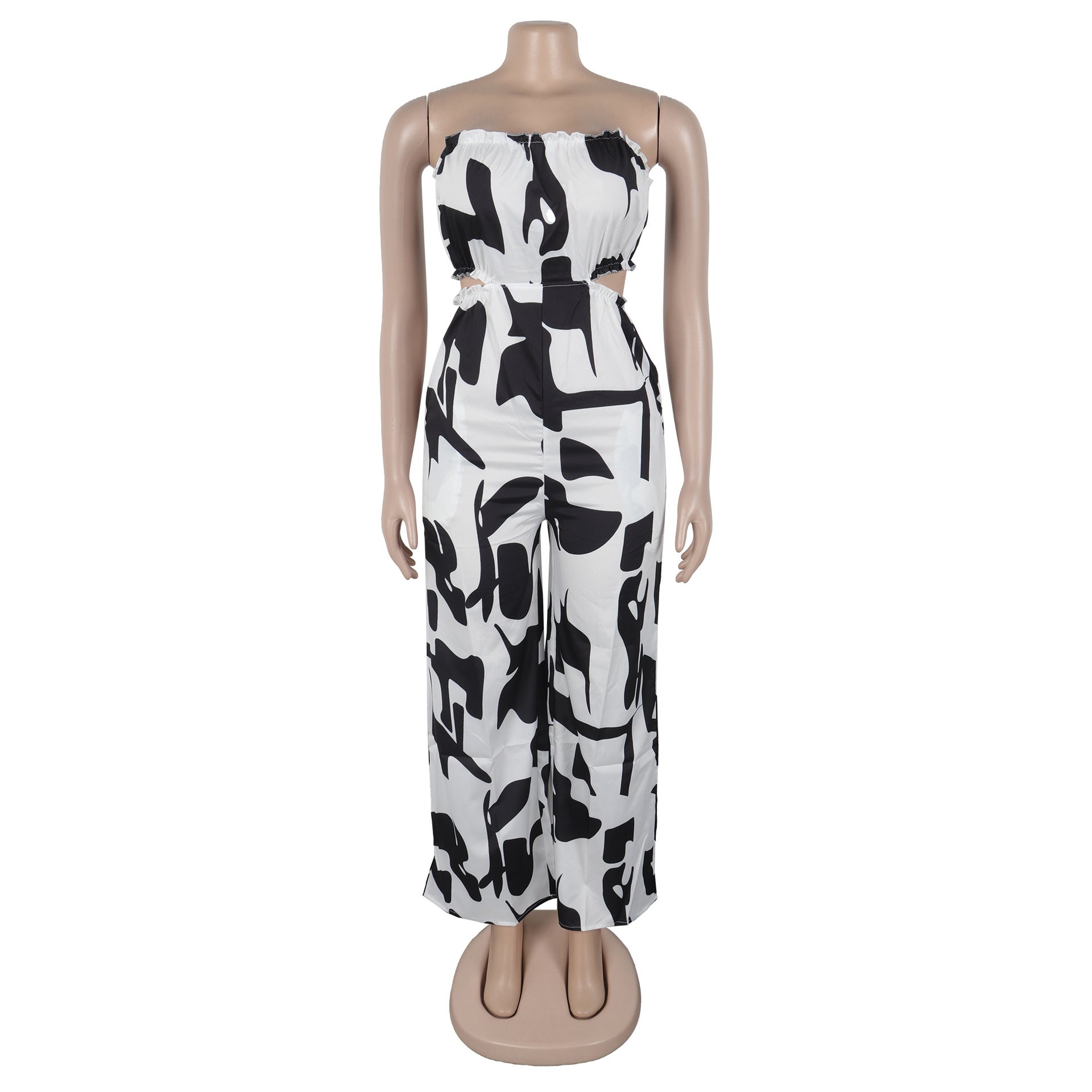 Women Elegant Strapless Printed Wide-leg Jumpsuit 27