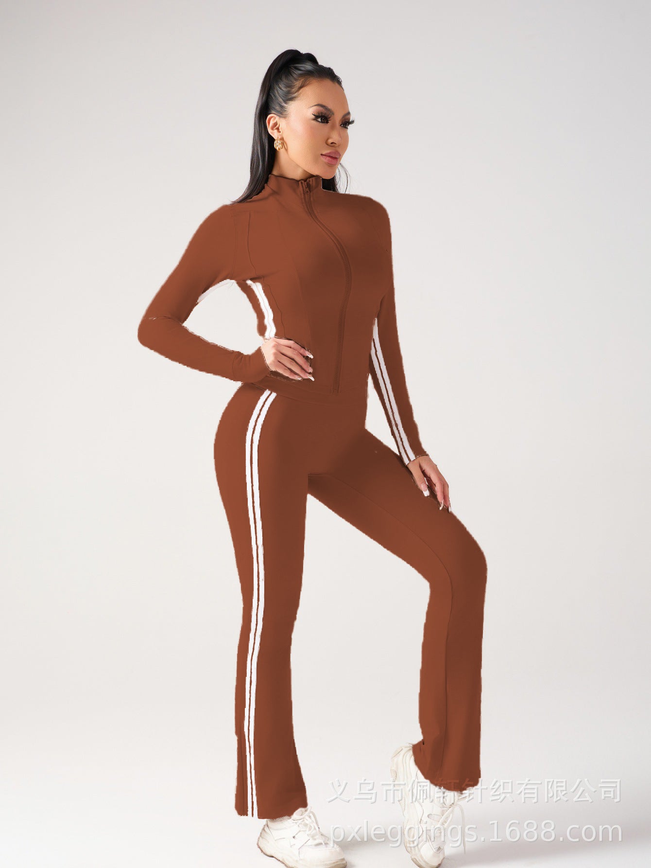 Women autumn contrasting color casual running and fitness two-piece set 17