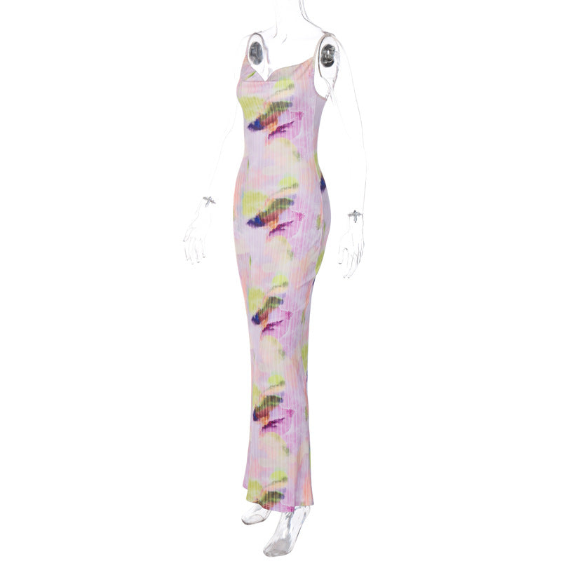 Women's Summer Fashion Print Chic Slim Low Back Strap Dress 14