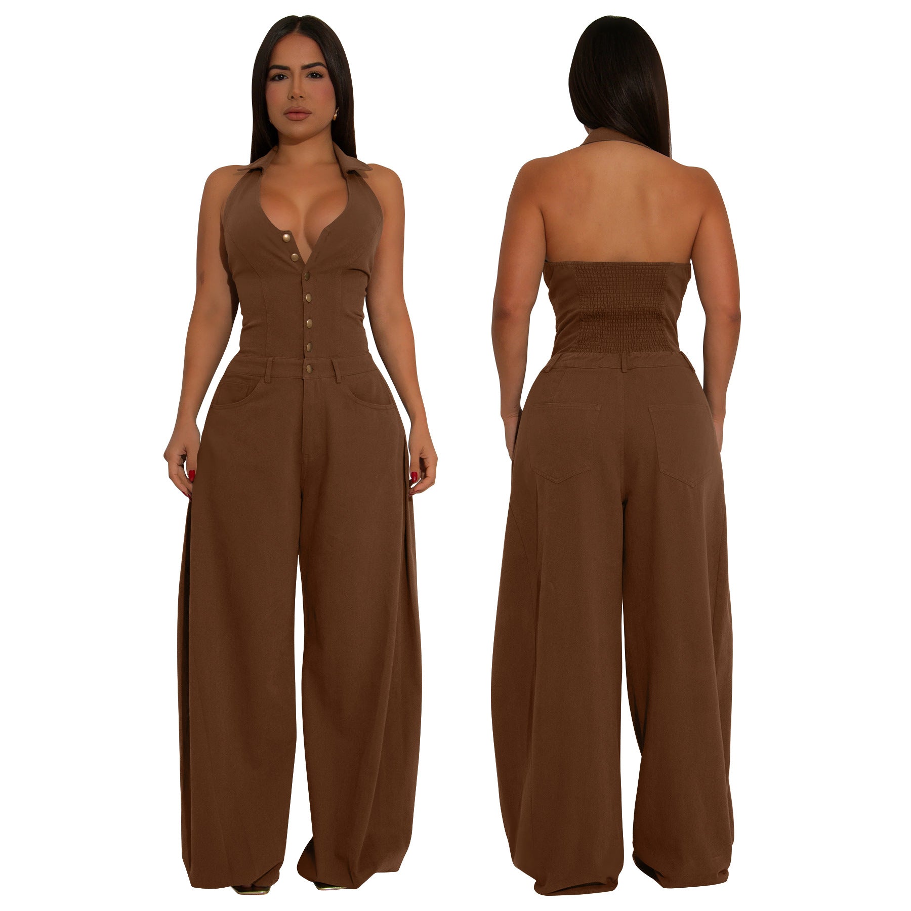 Women Pocket Sleeveless Backless Casual Jumpsuit 5