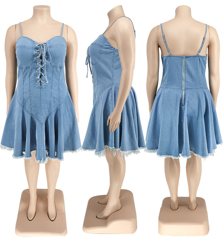 Plus Size Women's Spring Sexy Sleeveless Denim Dress 14