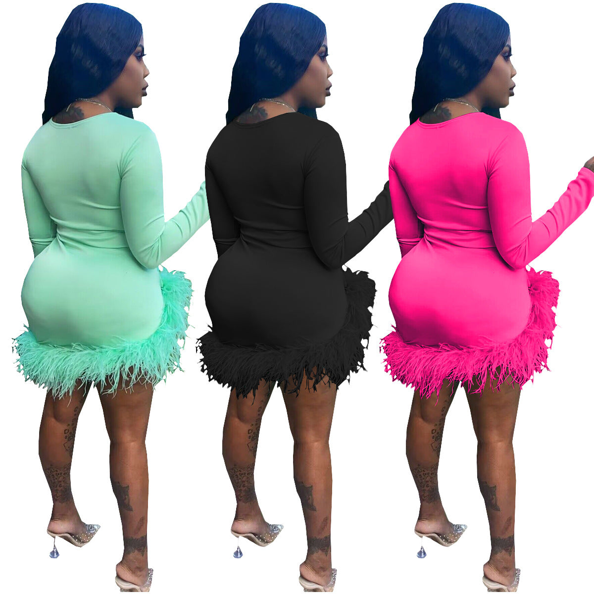 Autumn and winter sexy v-neck fringed dress 7