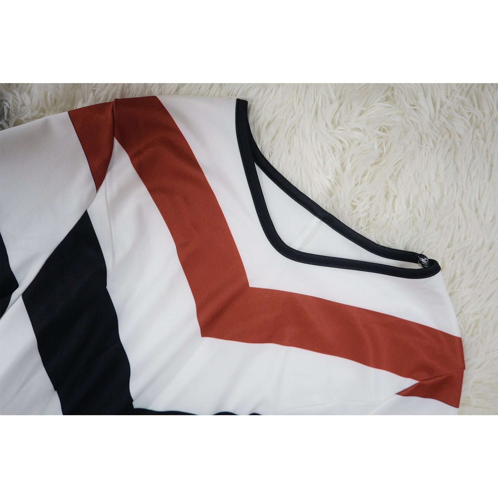 Women's Fashion V Neck Bell Bottom Sleeves Contrast Color Maxi Dress Slim Waist Dress 27