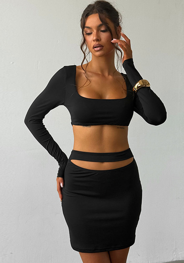 Women Autumn Sexy Long Sleeve Cut-Out Open Waist Bodycon Dress