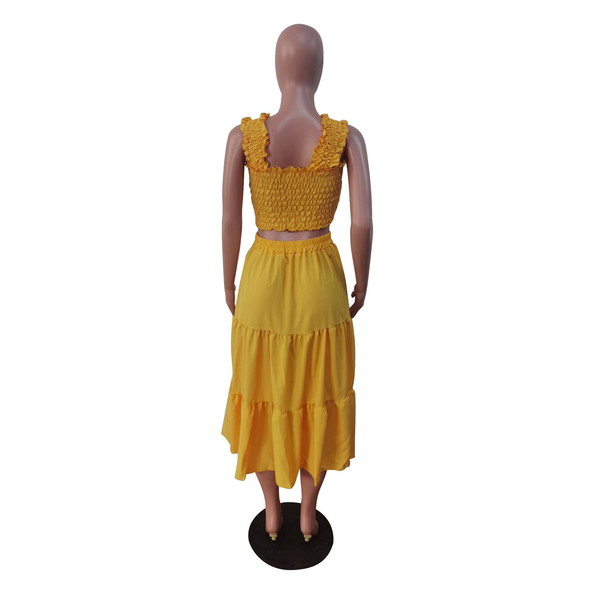 Women Chest Wrap Top and Pocket Skirt Two-piece Set 12