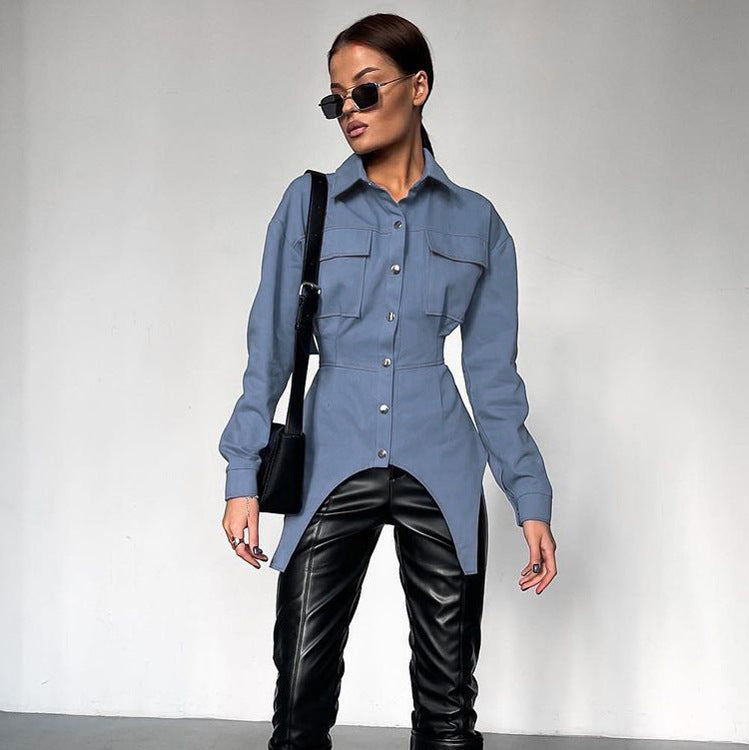 Women's Fall Irregular Turndown Collar Long Sleeve Fashion Shirt