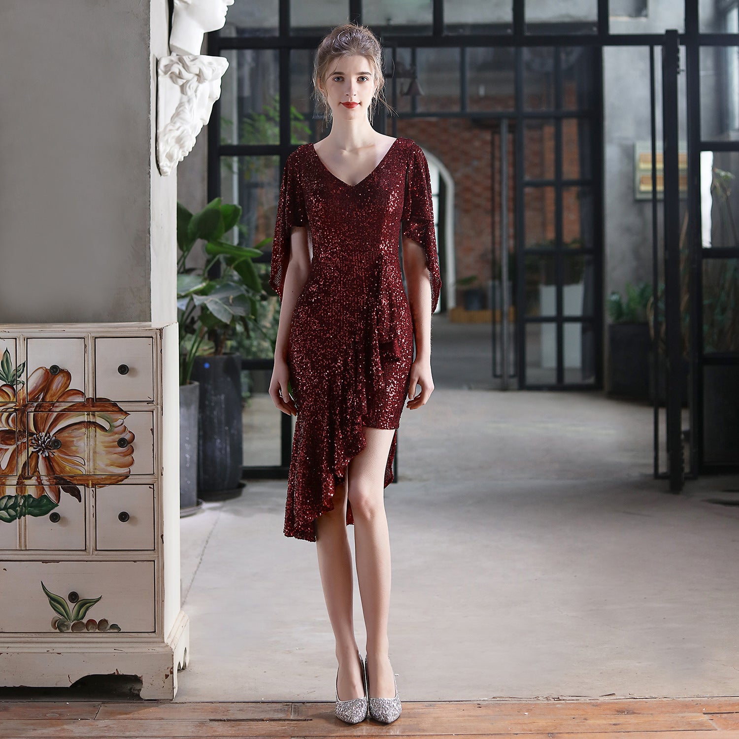 Summer Occasional Formal Sequin Irregular Short Cocktail Dress 8