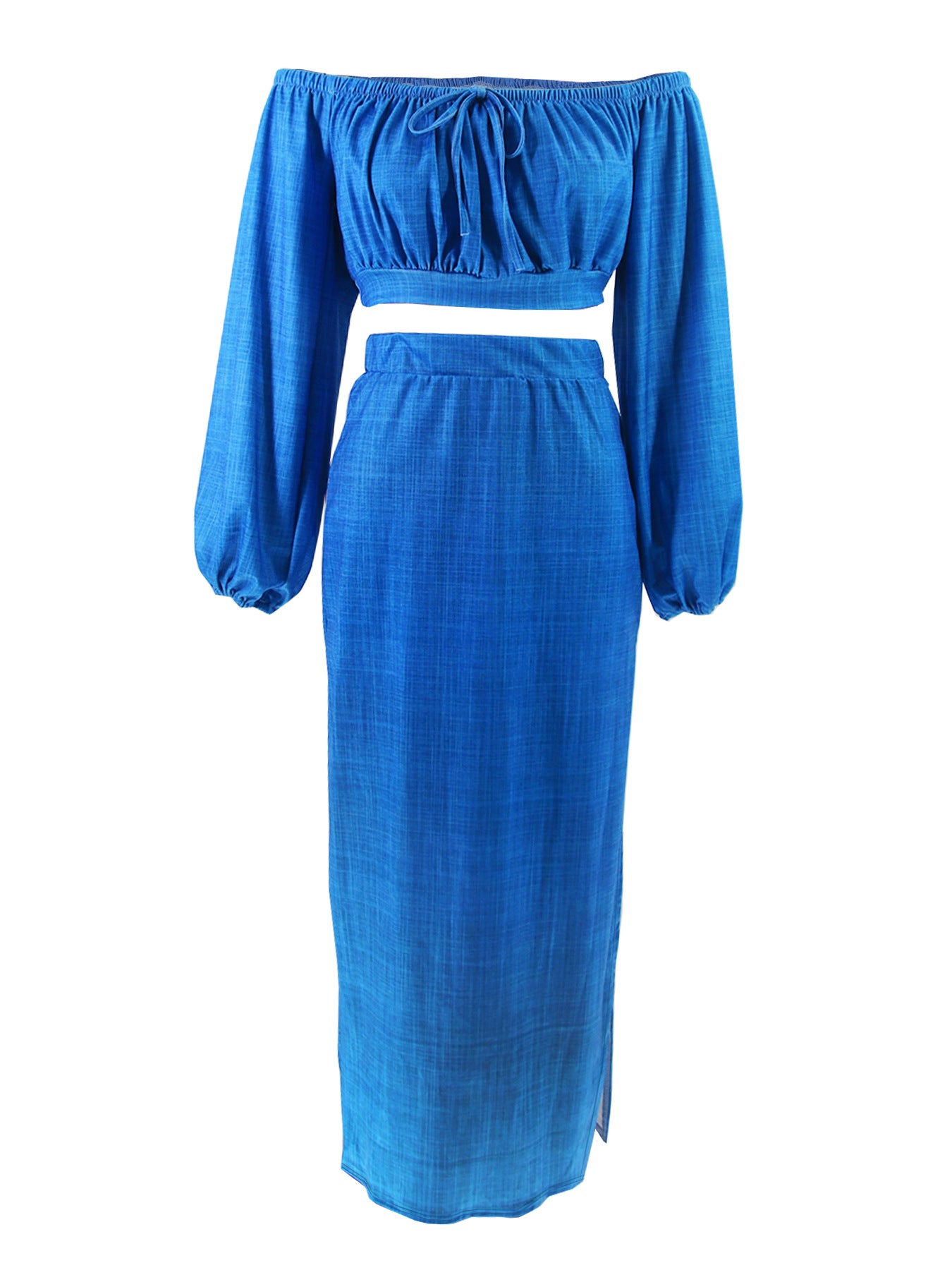 Women Casual Off-Shoulder Slit Top and Long Skirt Two Piece Set 4