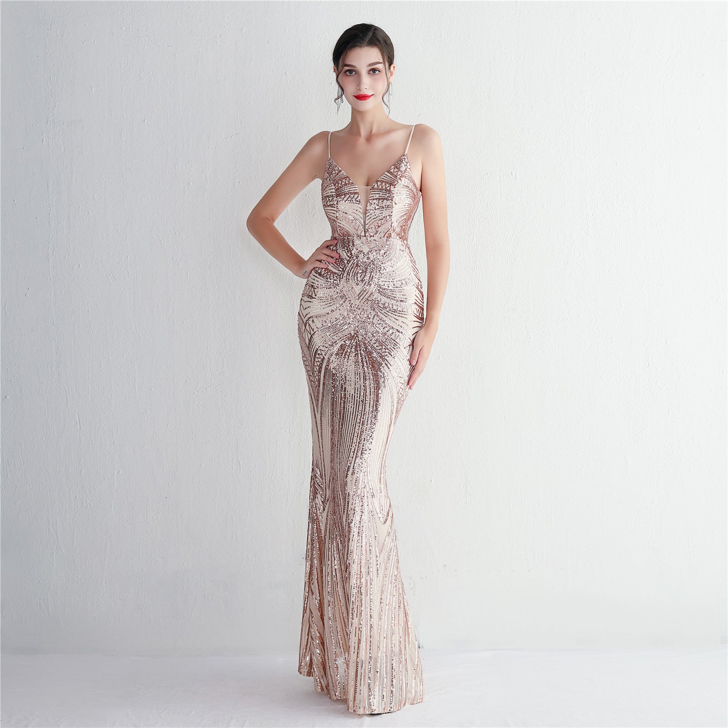 Positioning Flower Sling Party Sequin Dress Long Formal Party Slim Chic Elegant Evening Dress 14